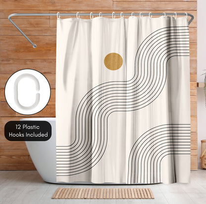 71" x 74" Abstract Shower Curtain with 12 Hooks, Boho Geometric Lines Part 3 by Tetyana Karankovska