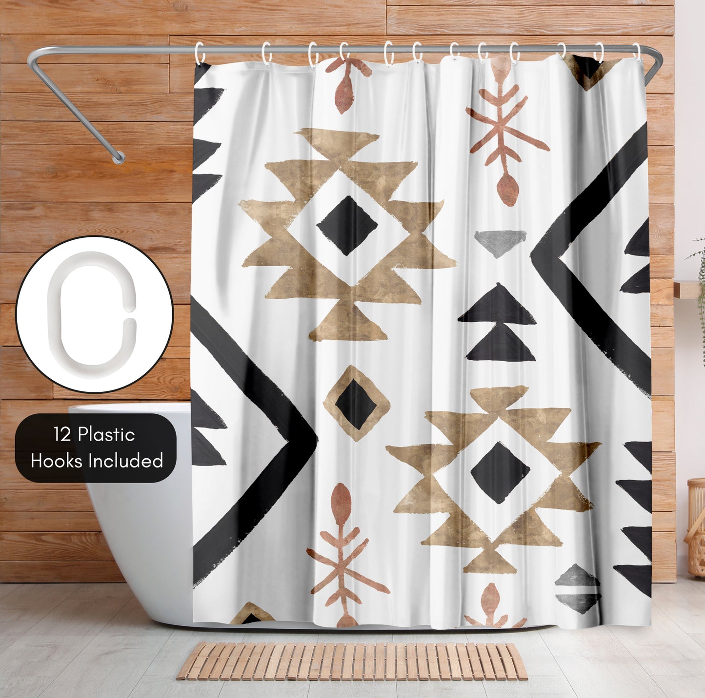 71" x 74" Boho Shower Curtain with 12 Hooks, Rhythmics I by PI Creative Art Shower Curtain