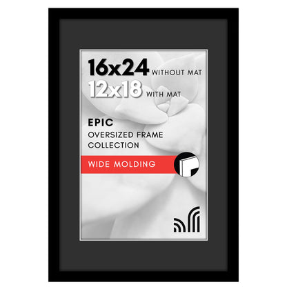 Americanflat Picture Frame with Black Mat and White Trim | Wide Molding