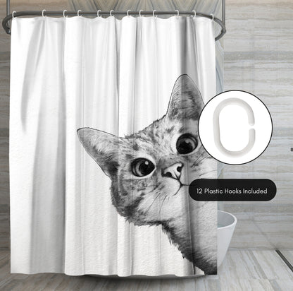 71" x 74" Decorative Shower Curtain with 12 Hooks, Sneaky Cat by Laura Grave