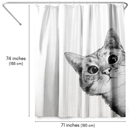 71" x 74" Decorative Shower Curtain with 12 Hooks, Sneaky Cat by Laura Grave