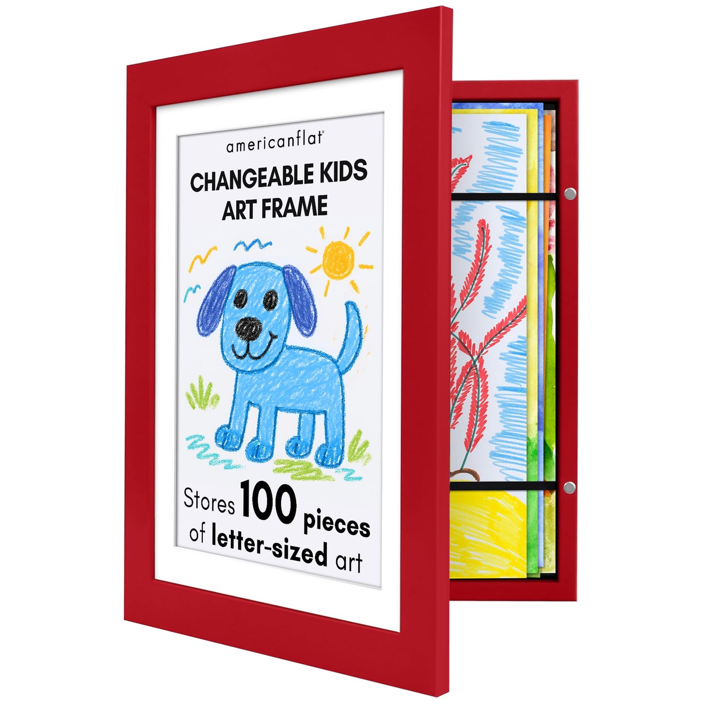 Americanflat Kids Art Frame | 10x12.5 Front-Loading | Holds 100 | With Mat
