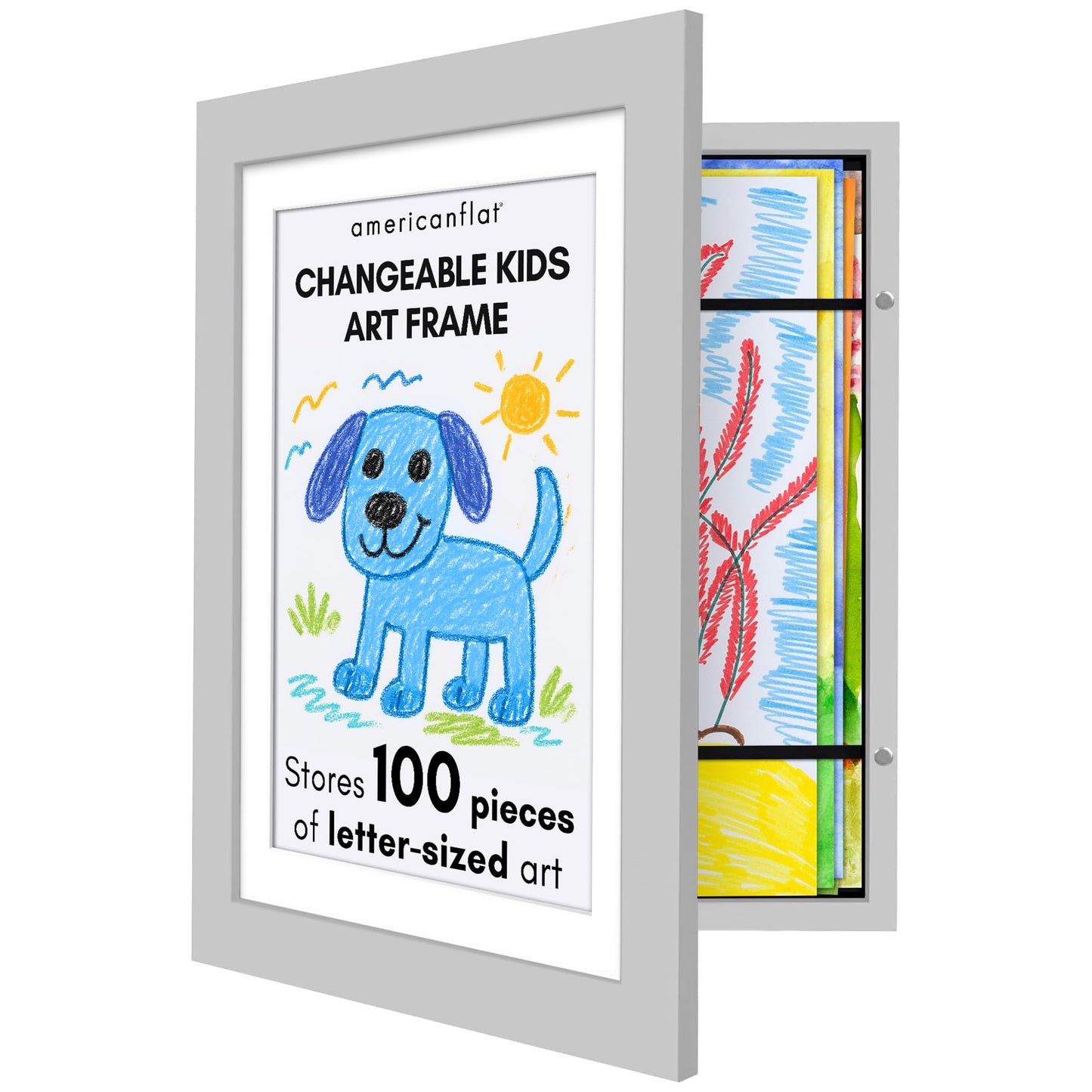 Americanflat Kids Art Frame | 10x12.5 Front-Loading | Holds 100 | With Mat