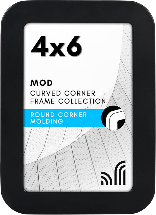 Americanflat 4x6 Picture Frame with Round Corner Molding - Mod Collection - Black Photo Frame with Shatter-Resistant Glass for Tabletop and Wall Display