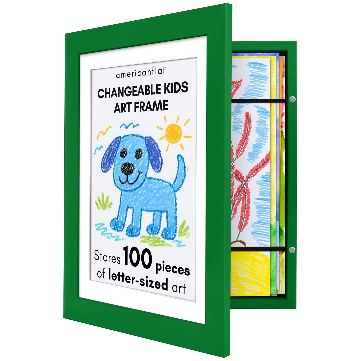 Americanflat Kids Art Frame | 10x12.5 Front-Loading | Holds 100 | With Mat