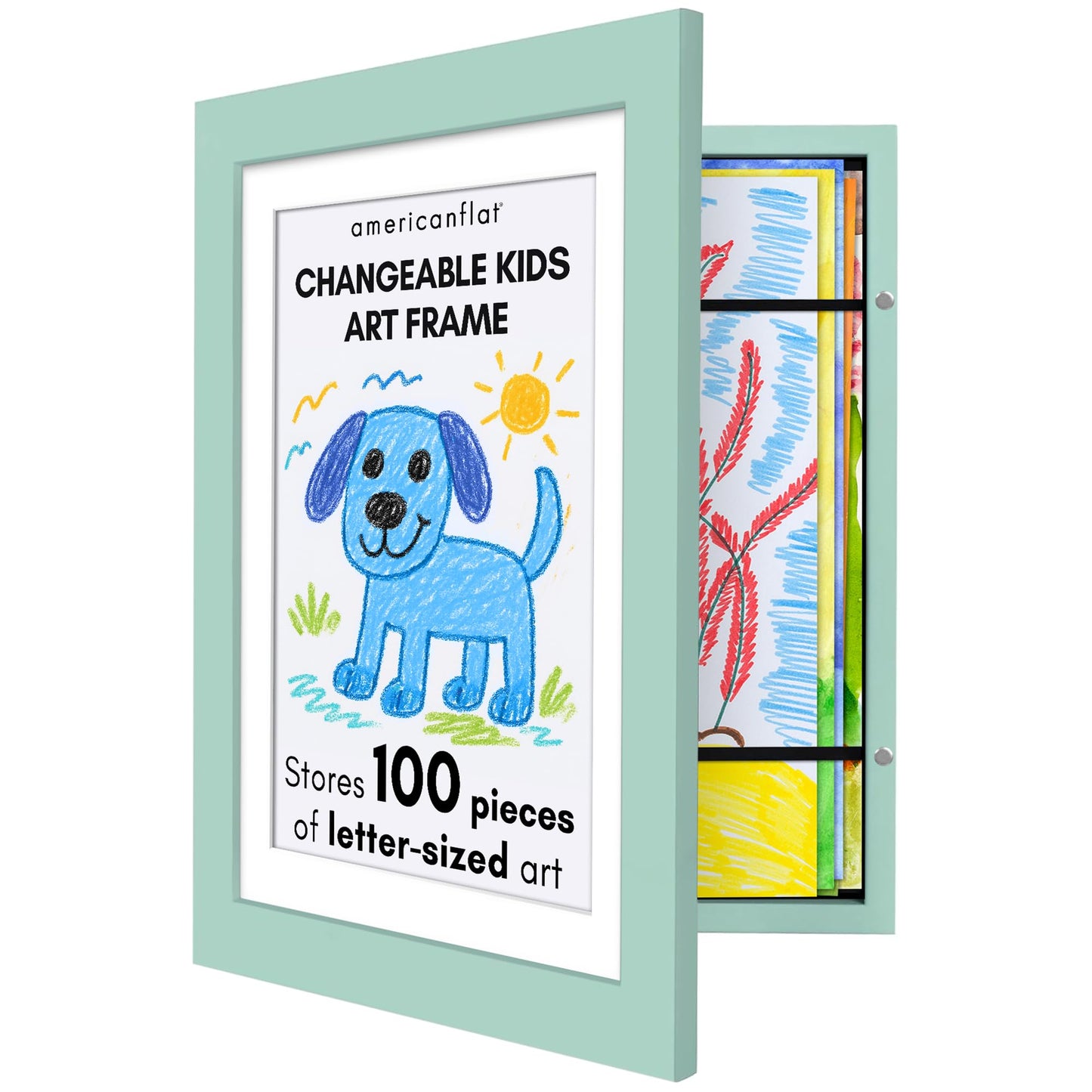 Americanflat Kids Art Frame | 10x12.5 Front-Loading | Holds 100 | With Mat