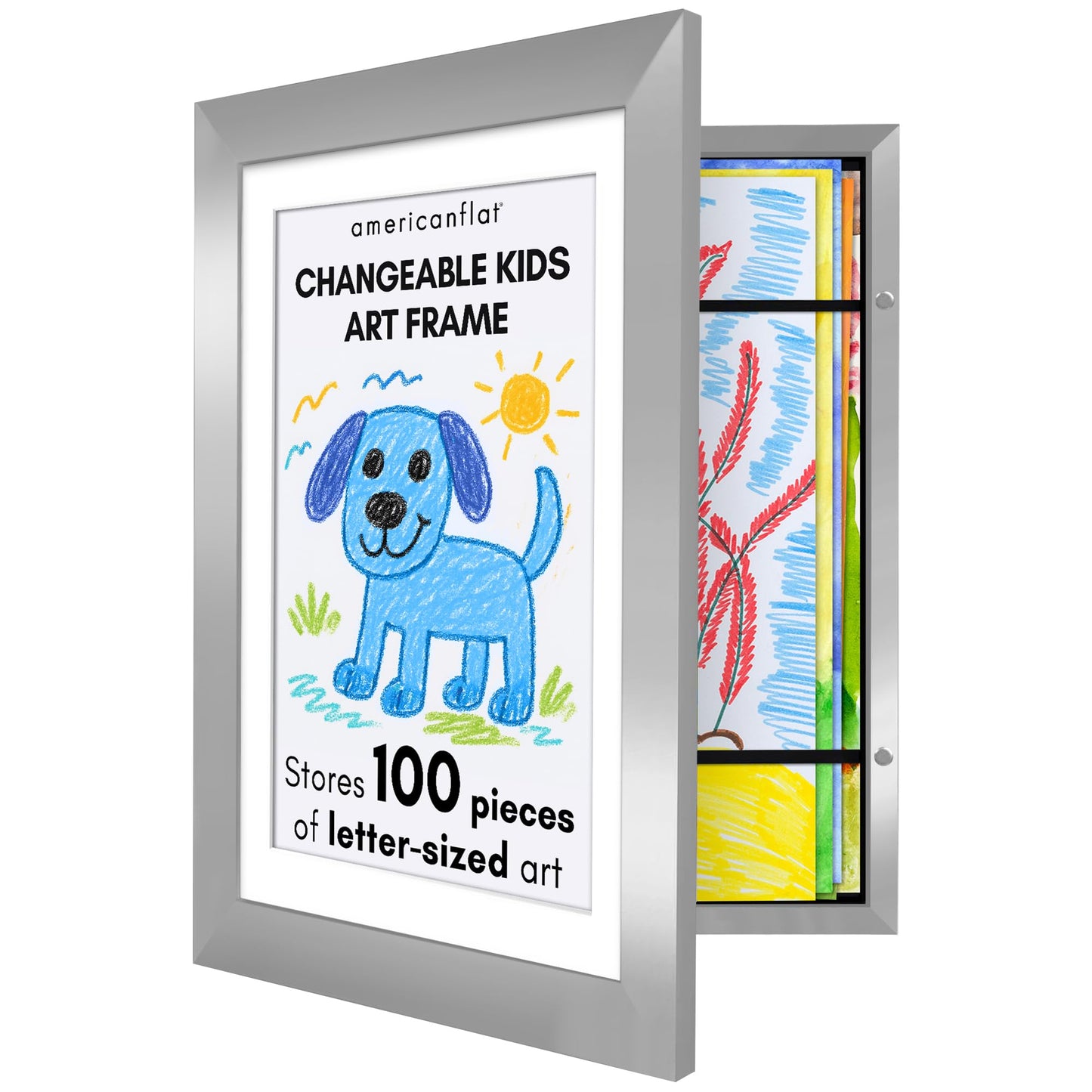 Americanflat Kids Art Frame | 10x12.5 Front-Loading | Holds 100 | With Mat