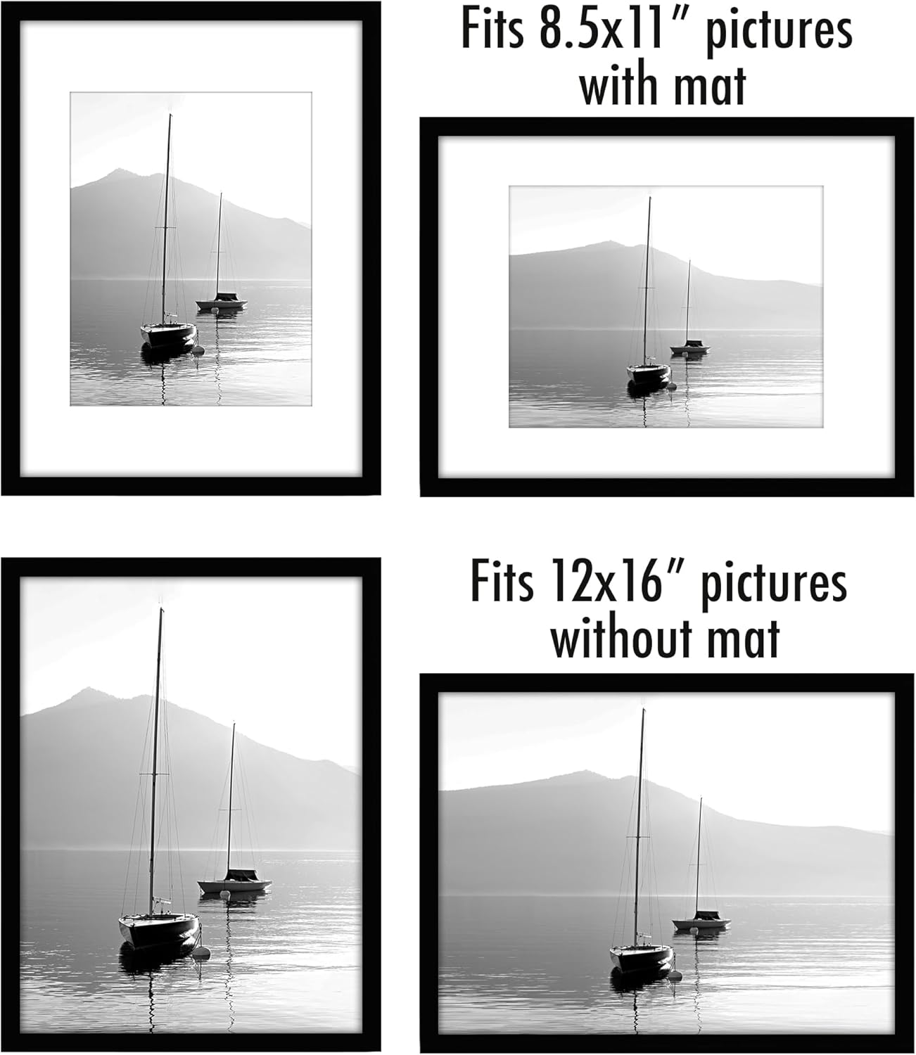 Americanflat | 12x16 Picture Frame with Polished Plexiglass | Set of 5 | Use as 8.5x11 Frame with Mat or Display 12x16 Photo Without Mat | Galleria Collection | Picture Frames for Wall Display | Black