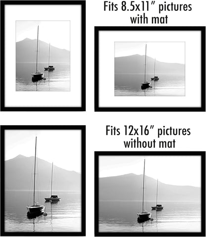 Americanflat | 12x16 Picture Frame with Polished Plexiglass | Set of 5 | Use as 8.5x11 Frame with Mat or Display 12x16 Photo Without Mat | Galleria Collection | Picture Frames for Wall Display | Black