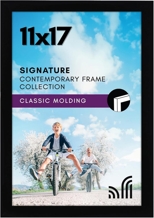 Americanflat 11x17 Picture Frame with Shatter-Resistant Glass - Signature Collection - Gallery-Style Frames Made of Engineered Wood - Photo Frame for Wall Display - Black