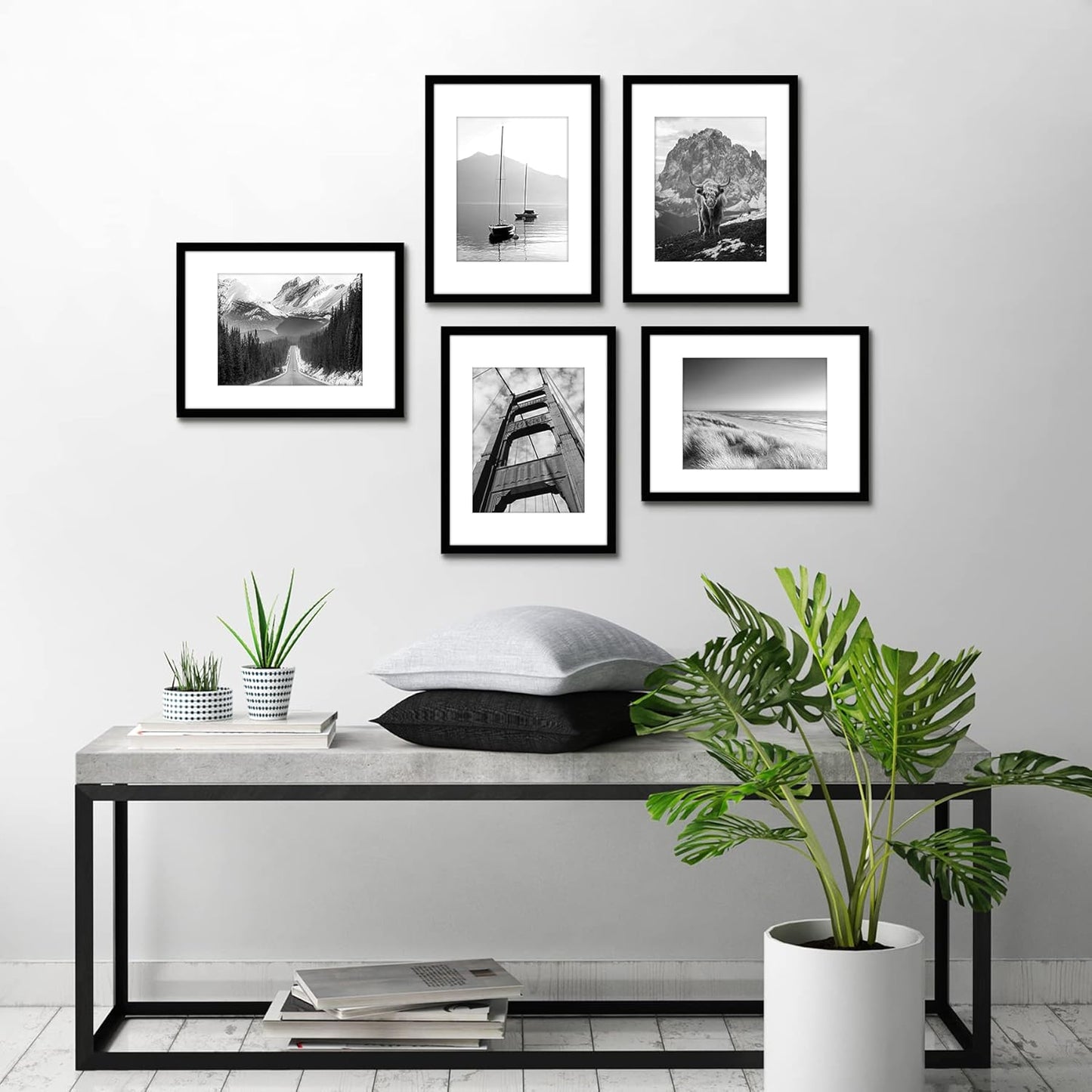 Americanflat | 12x16 Picture Frame with Polished Plexiglass | Set of 5 | Use as 8.5x11 Frame with Mat or Display 12x16 Photo Without Mat | Galleria Collection | Picture Frames for Wall Display | Black