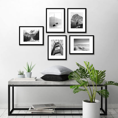 Americanflat | 12x16 Picture Frame with Polished Plexiglass | Set of 5 | Use as 8.5x11 Frame with Mat or Display 12x16 Photo Without Mat | Galleria Collection | Picture Frames for Wall Display | Black