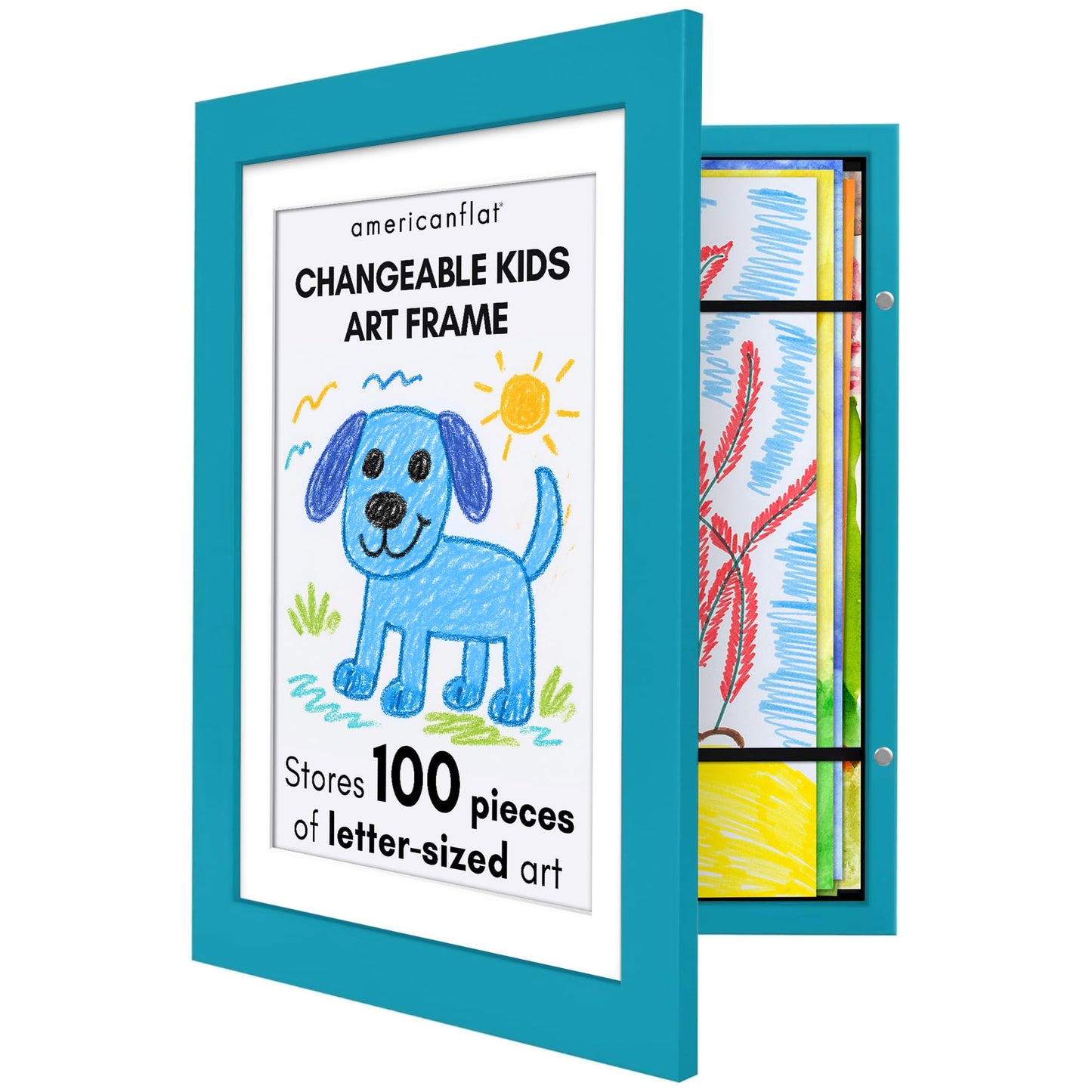 Americanflat Kids Art Frame | 10x12.5 Front-Loading | Holds 100 | With Mat