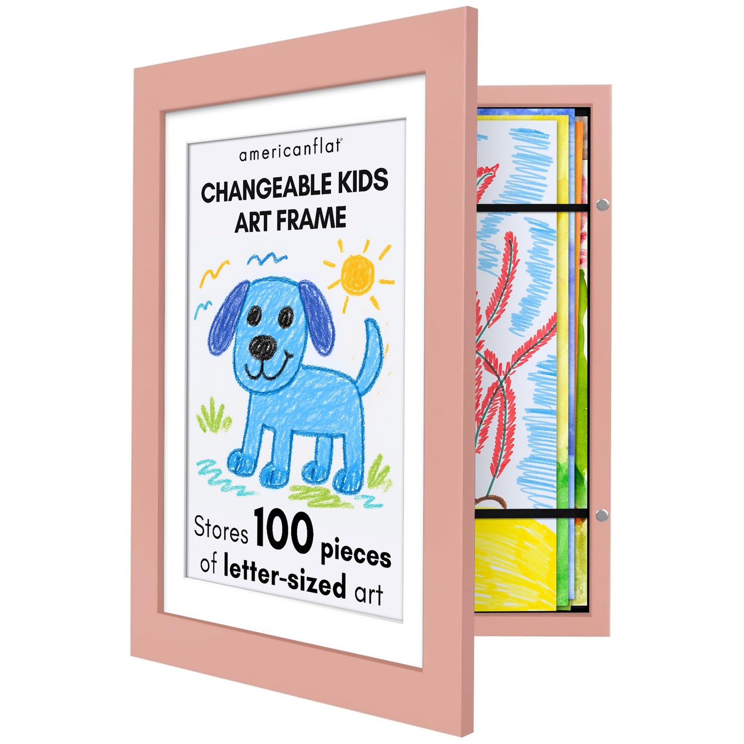 Americanflat Kids Art Frame | 10x12.5 Front-Loading | Holds 100 | With Mat