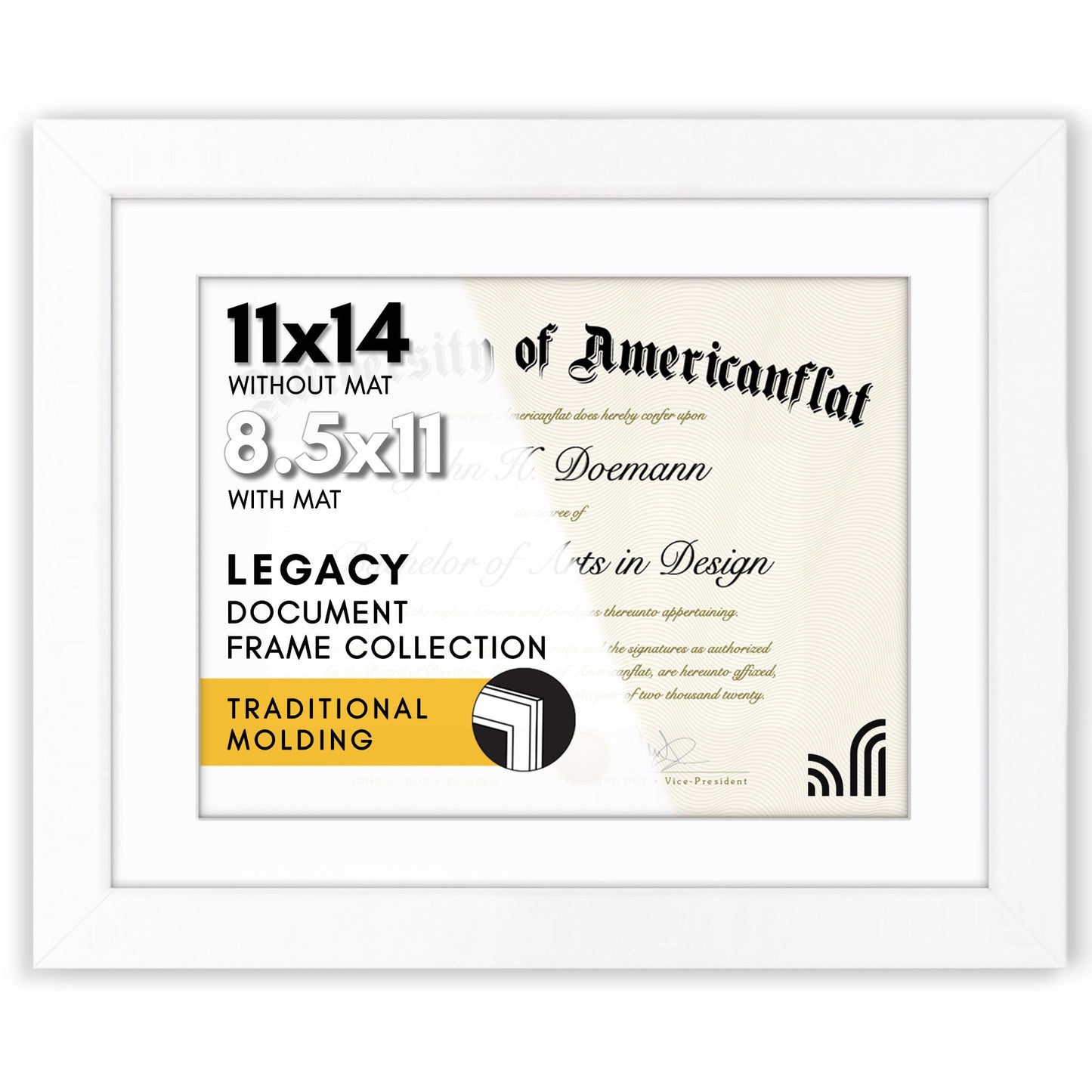 Americanflat Diploma Frame | With 8.5x11 Mat | Shatter-Resistant Glass