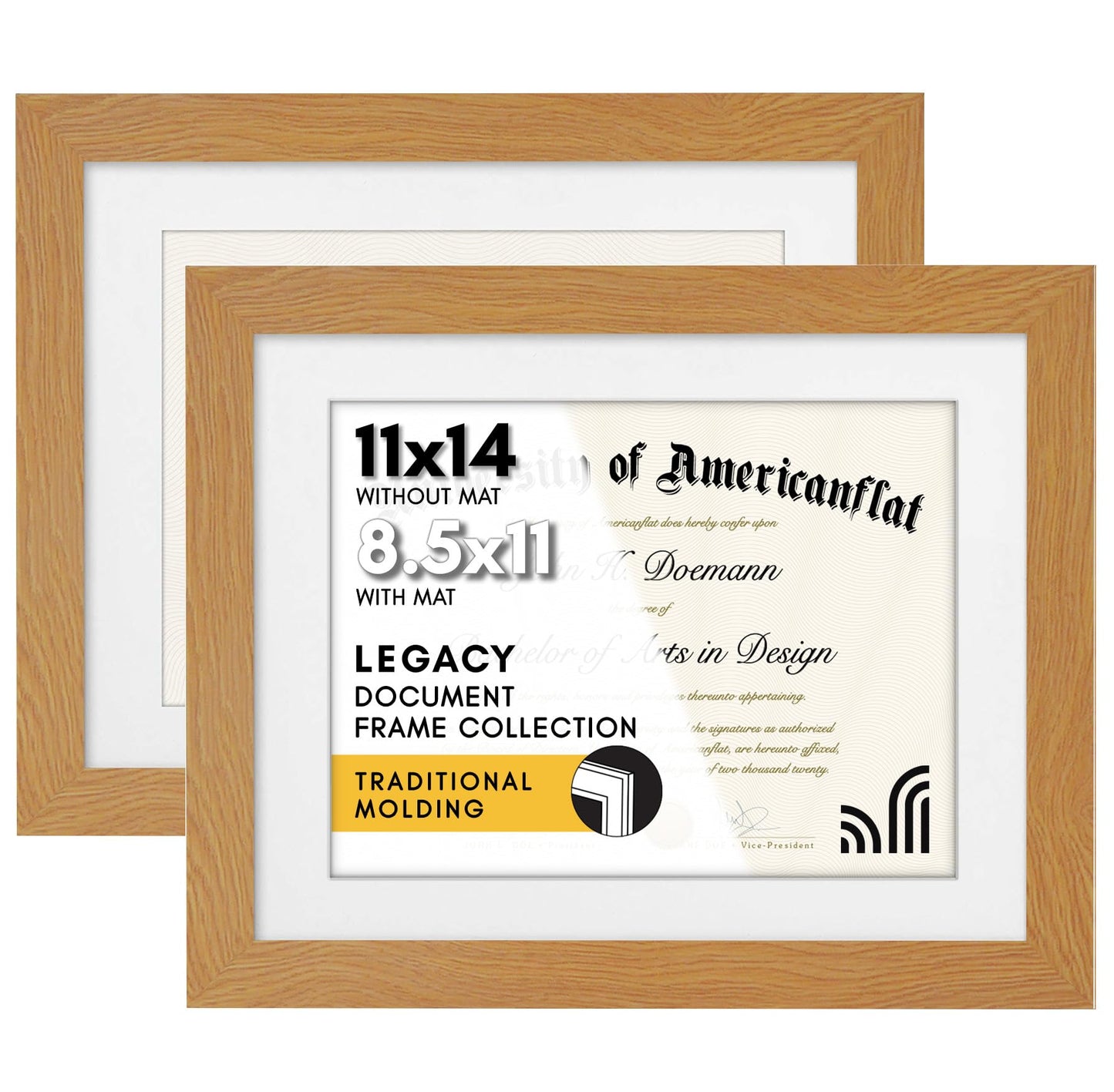 Americanflat Diploma Frames | Set of 2 | With 8.5x11 Mat | Wall Display