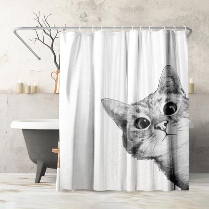 71" x 74" Decorative Shower Curtain with 12 Hooks, Sneaky Cat by Laura Grave