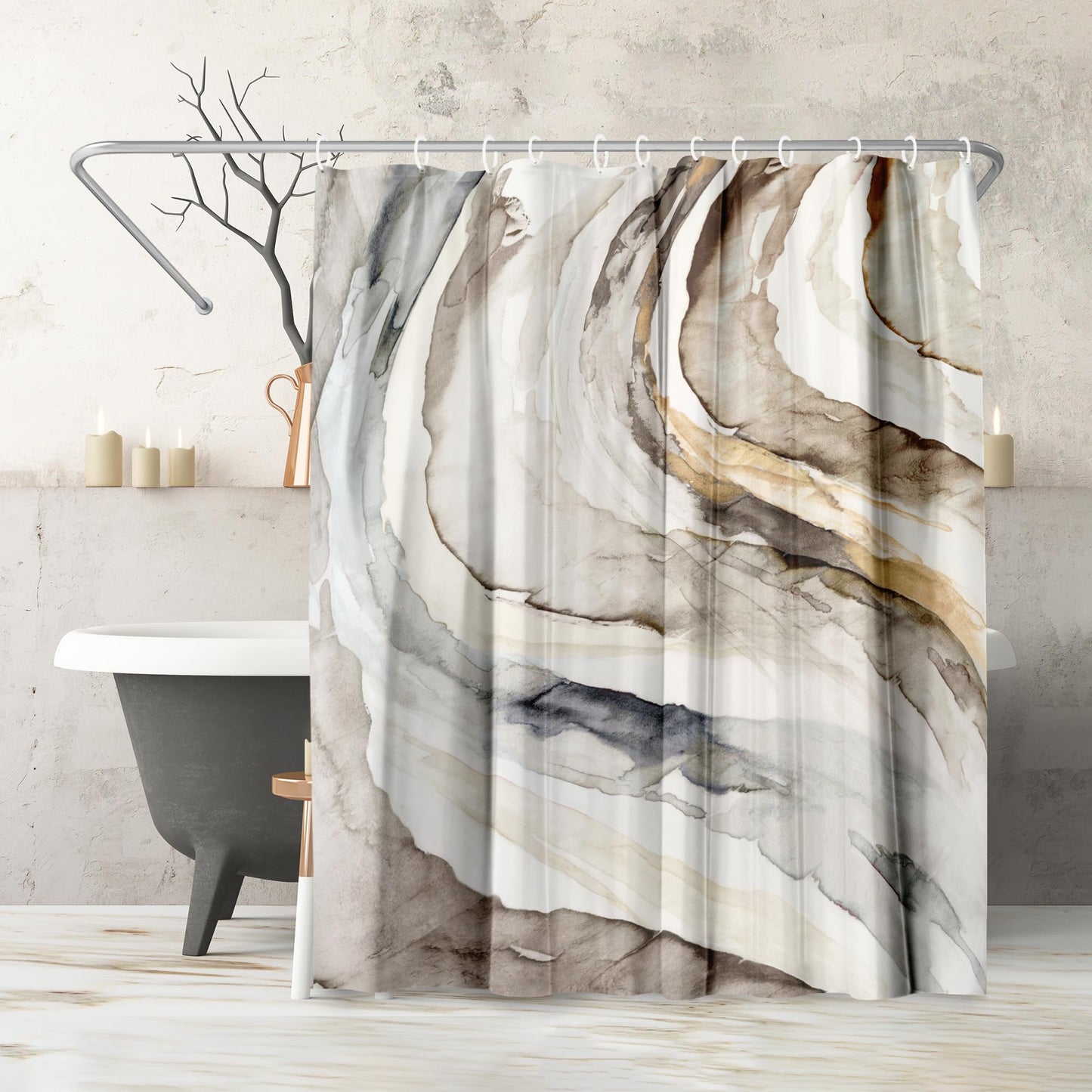 Shower Curtain 71x74, Water-Resistant, Hooks - Americanflat