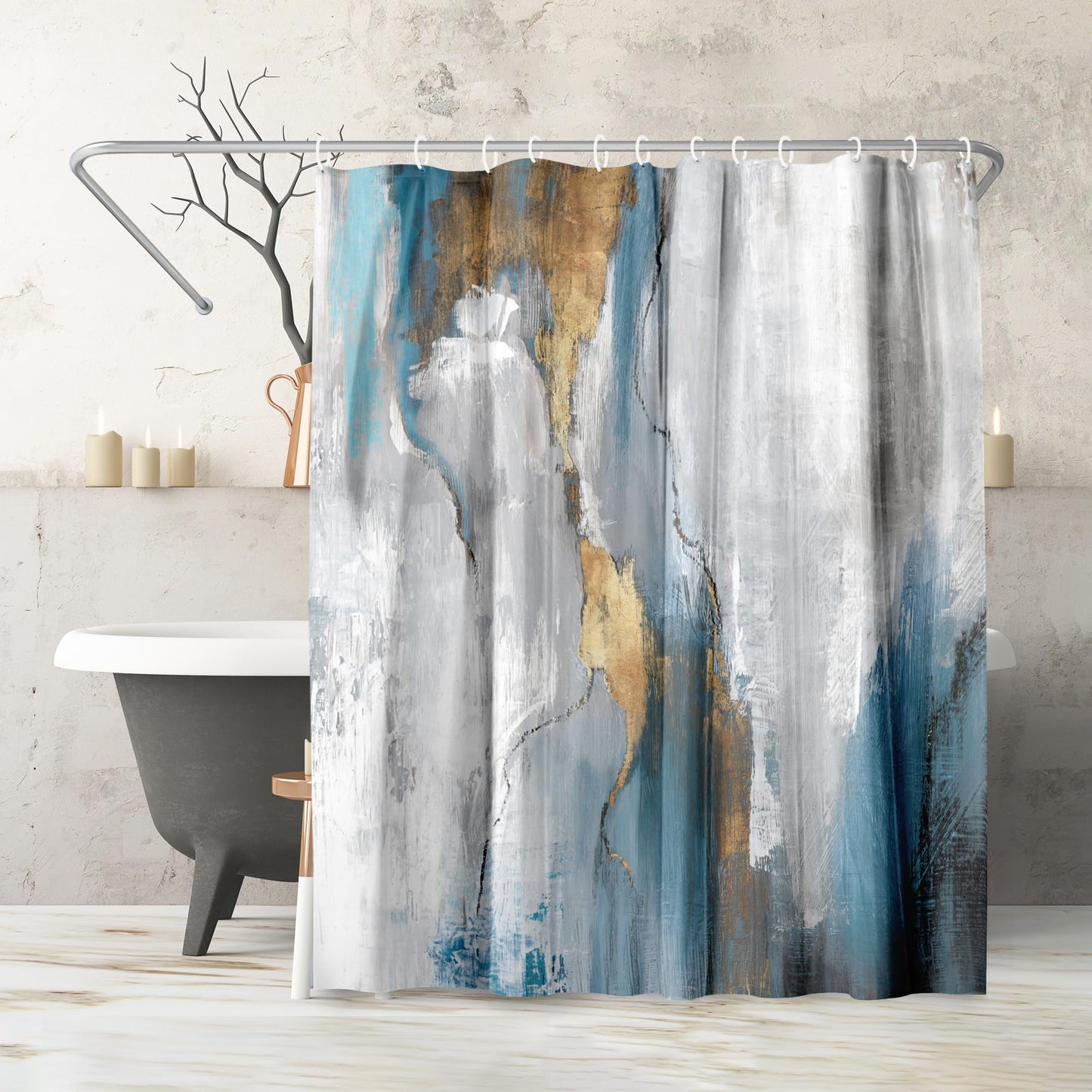 Shower Curtain 71x74, Water-Resistant, Hooks - Americanflat