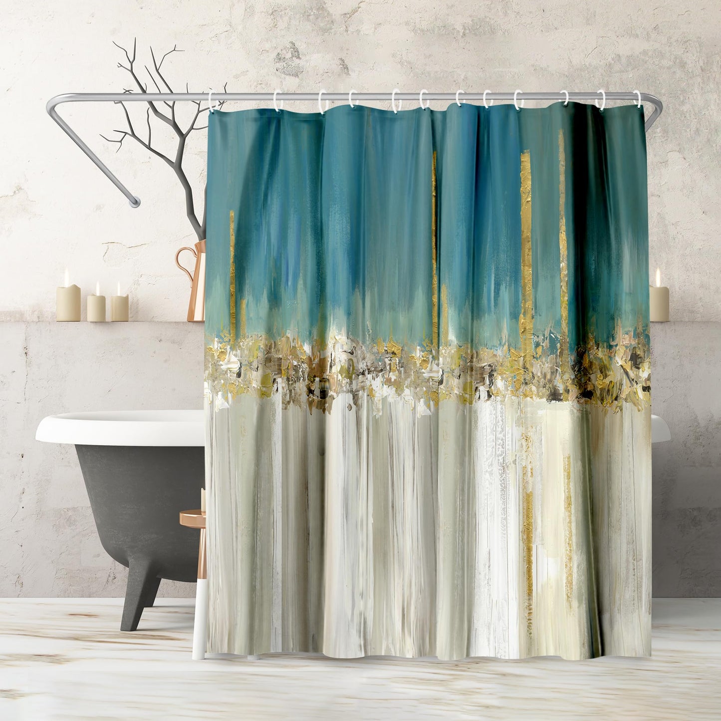 Shower Curtain 71x74, Water-Resistant, Hooks - Americanflat