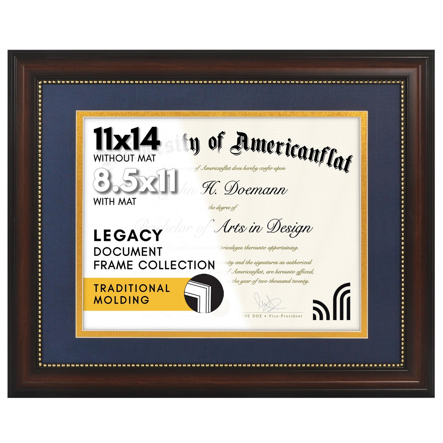 Americanflat Vintage Diploma Frame | With 8.5x11 Mat | Shatter-Resistant Glass