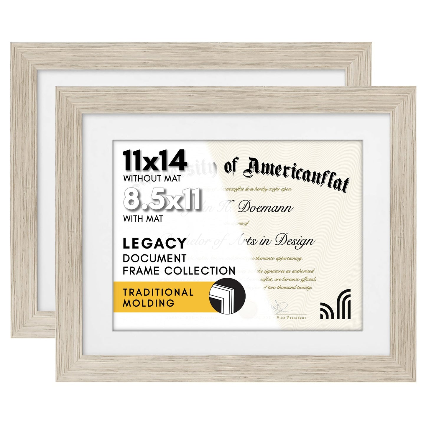 Americanflat Diploma Frames | Set of 2 | With 8.5x11 Mat | Wall Display