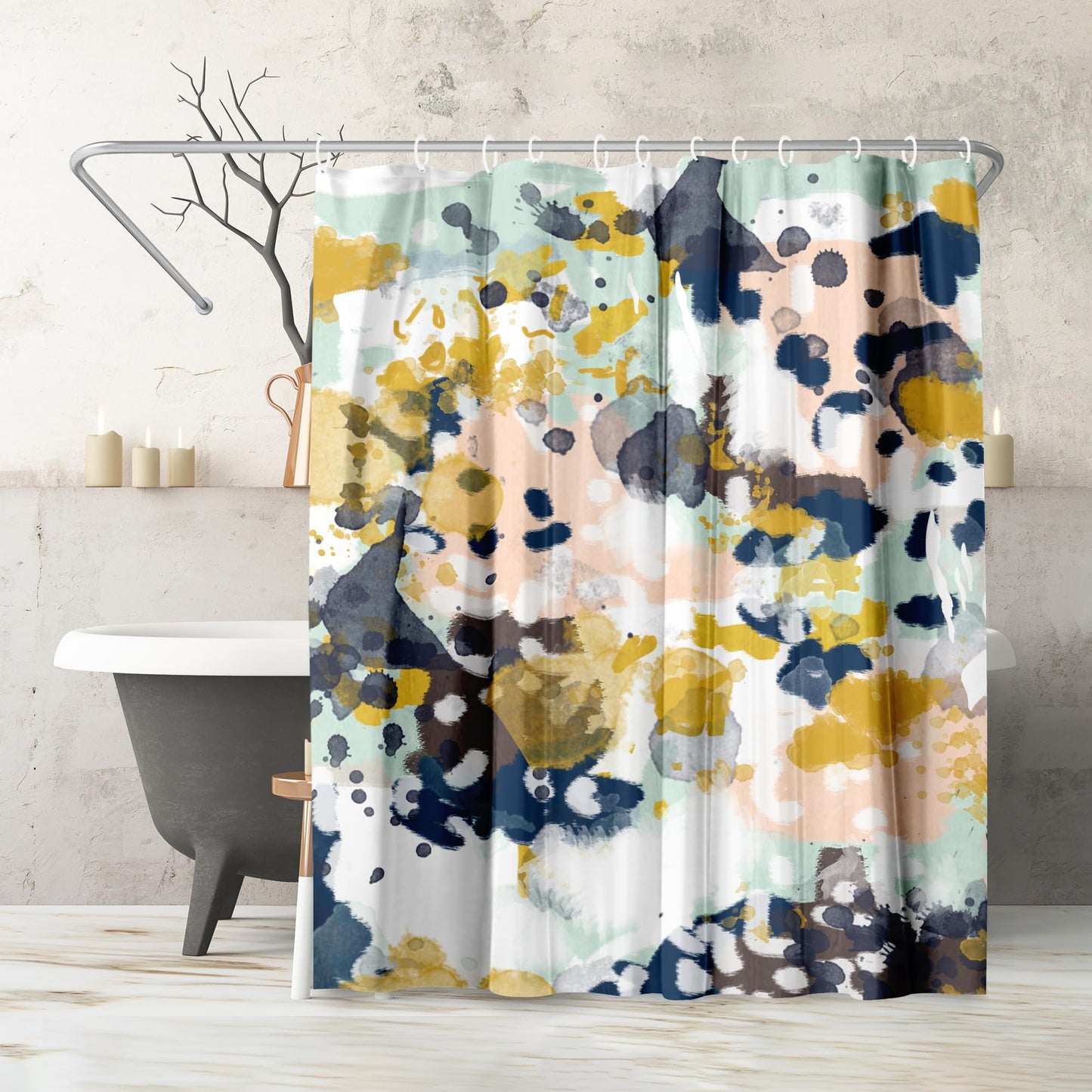 Shower Curtain 71x74, Water-Resistant, Hooks - Americanflat