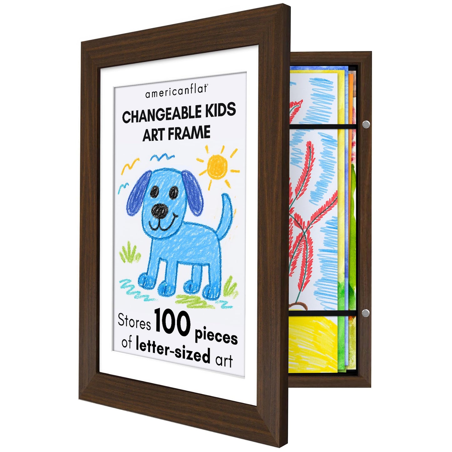 Americanflat Kids Art Frame | 10x12.5 Front-Loading | Holds 100 | With Mat