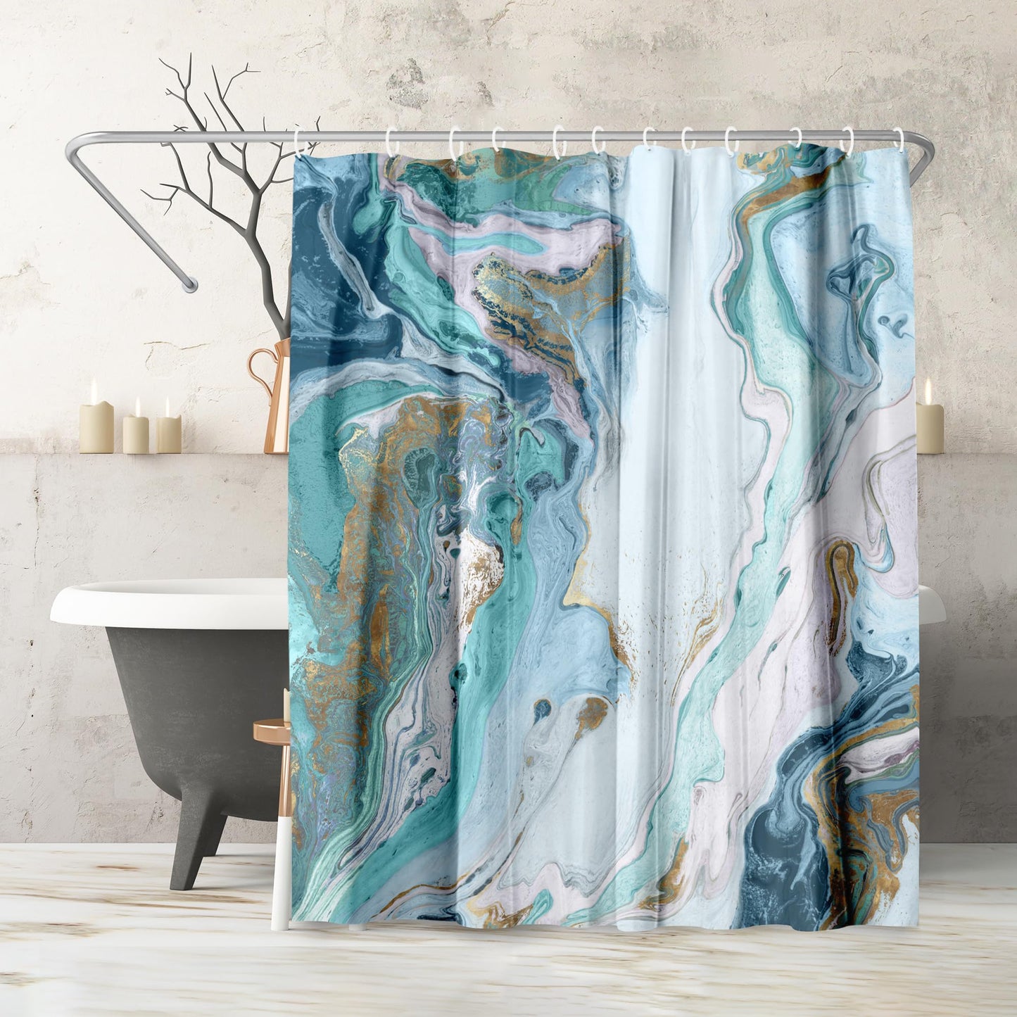 Shower Curtain 71x74, Water-Resistant, Hooks - Americanflat