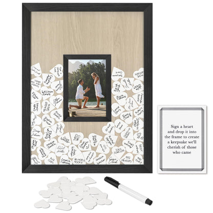 Americanflat 12x16 Wedding Shower Guest Book | Includes 80 Heart Tokens | Black