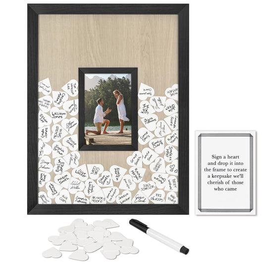 Americanflat 12x16 Wedding Shower Guest Book | Includes 80 Heart Tokens | Black