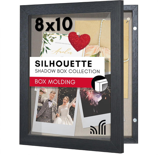 Americanflat Front Opening 8x10 Shadow Box Frame with Shatter-Resistant Glass - Silhouette Collection - Shadow Box Display Case for Tabletop and Wall Display - Black