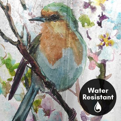 Americanflat 71x74 Robin and Apricot Tree Blossom Shower Curtain - 100% Polyester Shower Curtain