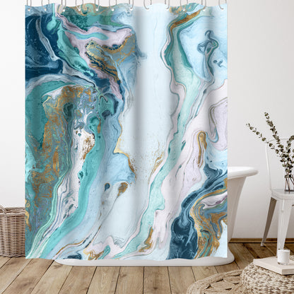 71" x 74" Abstract Shower Curtain with 12 Hooks, Marble Petroleum Ii by PI Creative Art