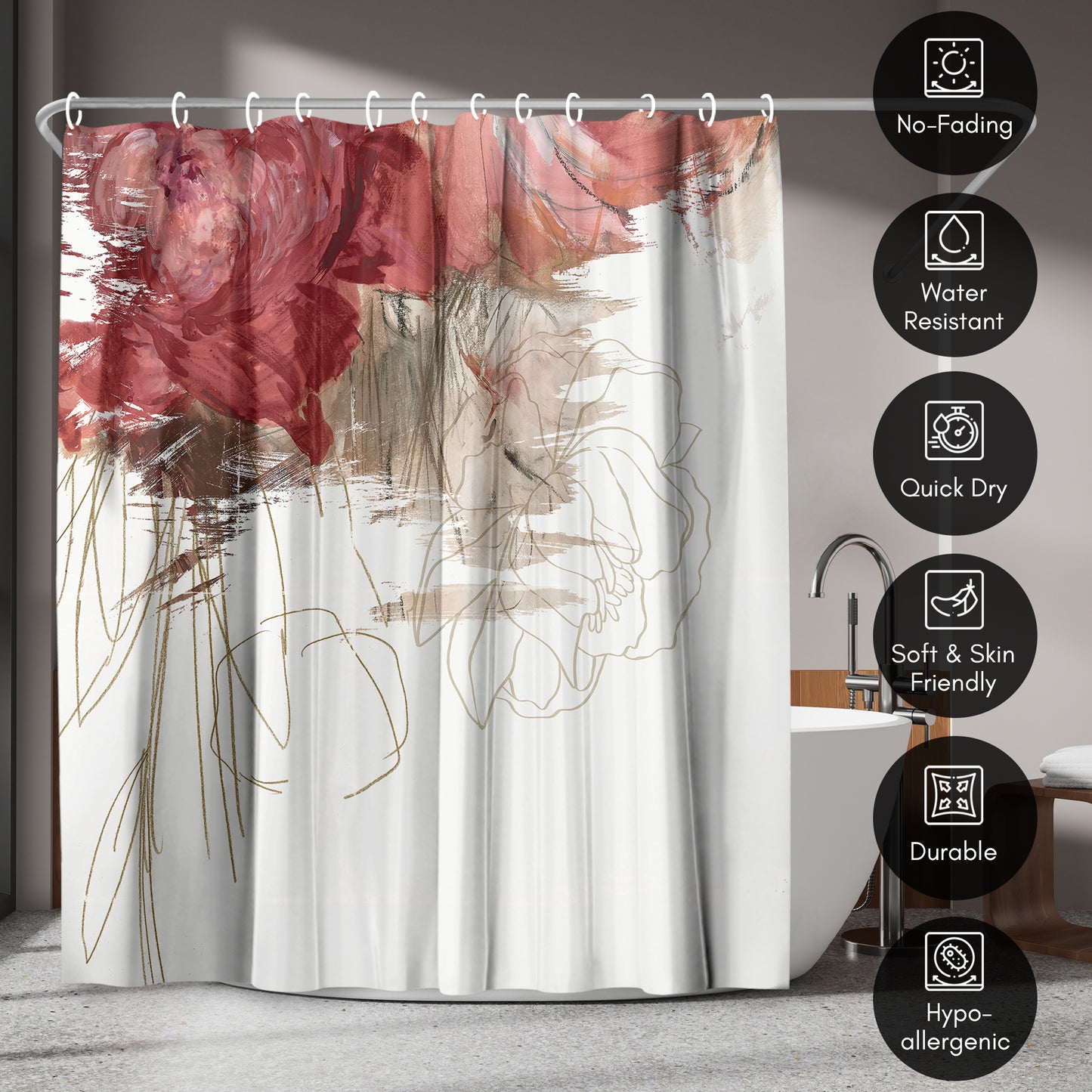 Americanflat 71x74 Crimson Lust Shower Curtain - 100% Polyester Shower Curtain