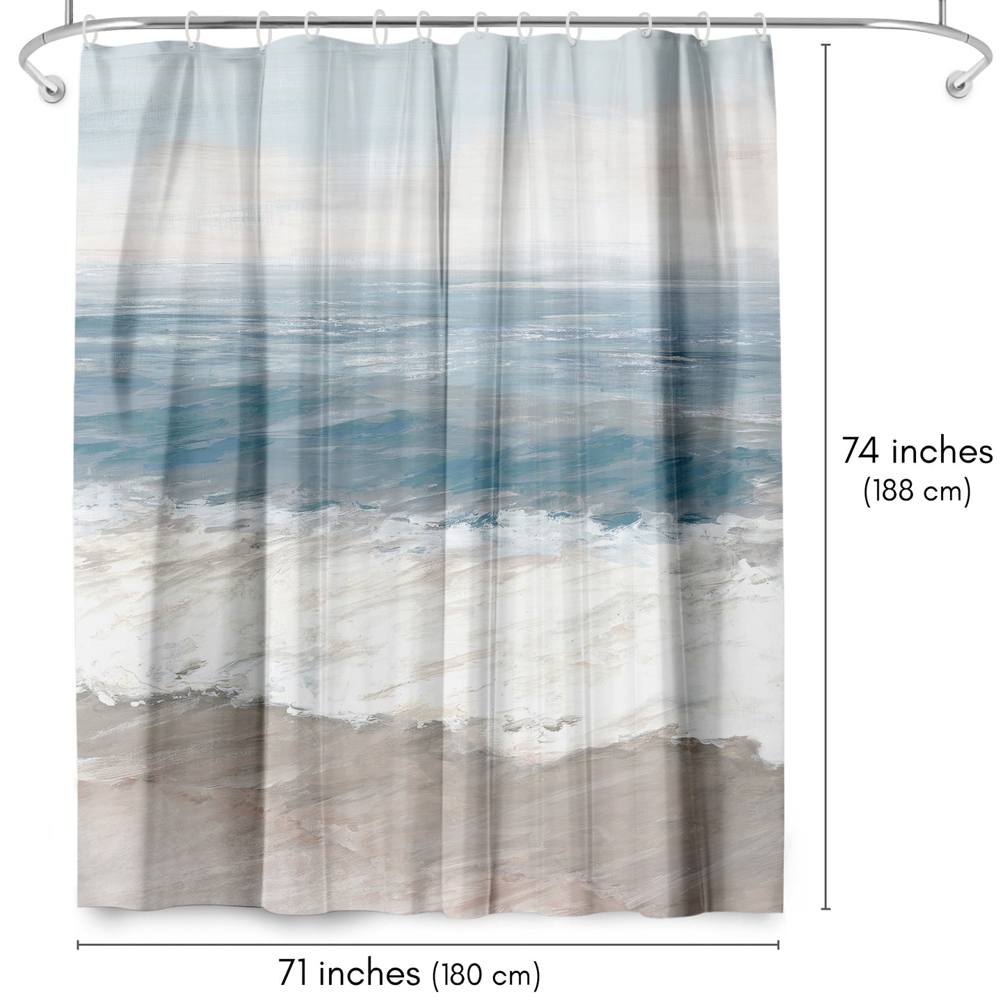 Americanflat 71x74 Shower Curtain - Coastal Seaside Design - Warm Waves by PI Creative Art