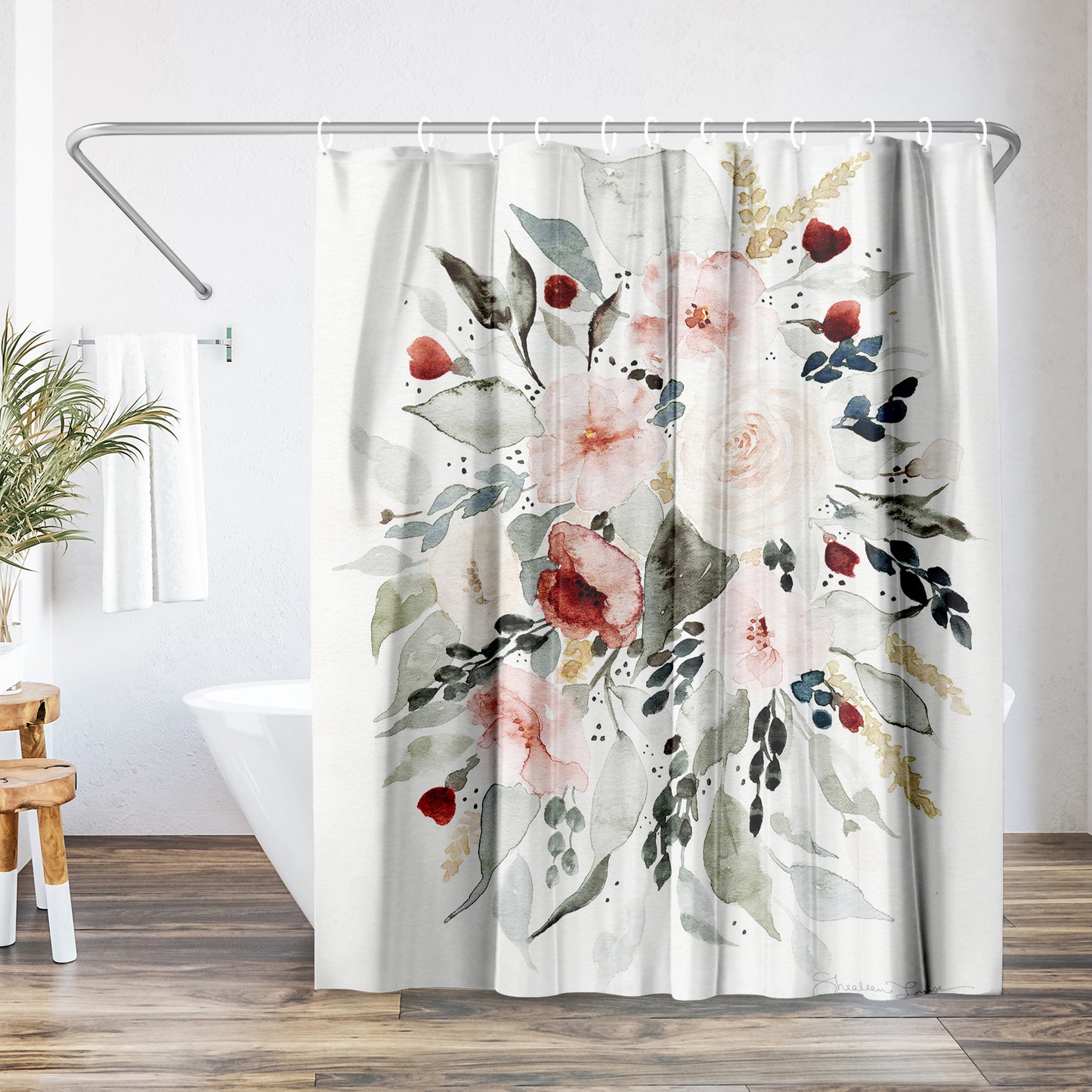 Americanflat 71x74 Loose Bouquet Shower Curtain - 100% Polyester Shower Curtain