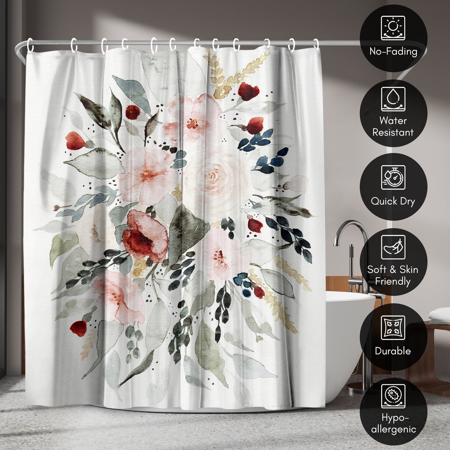 Americanflat 71x74 Loose Bouquet Shower Curtain - 100% Polyester Shower Curtain