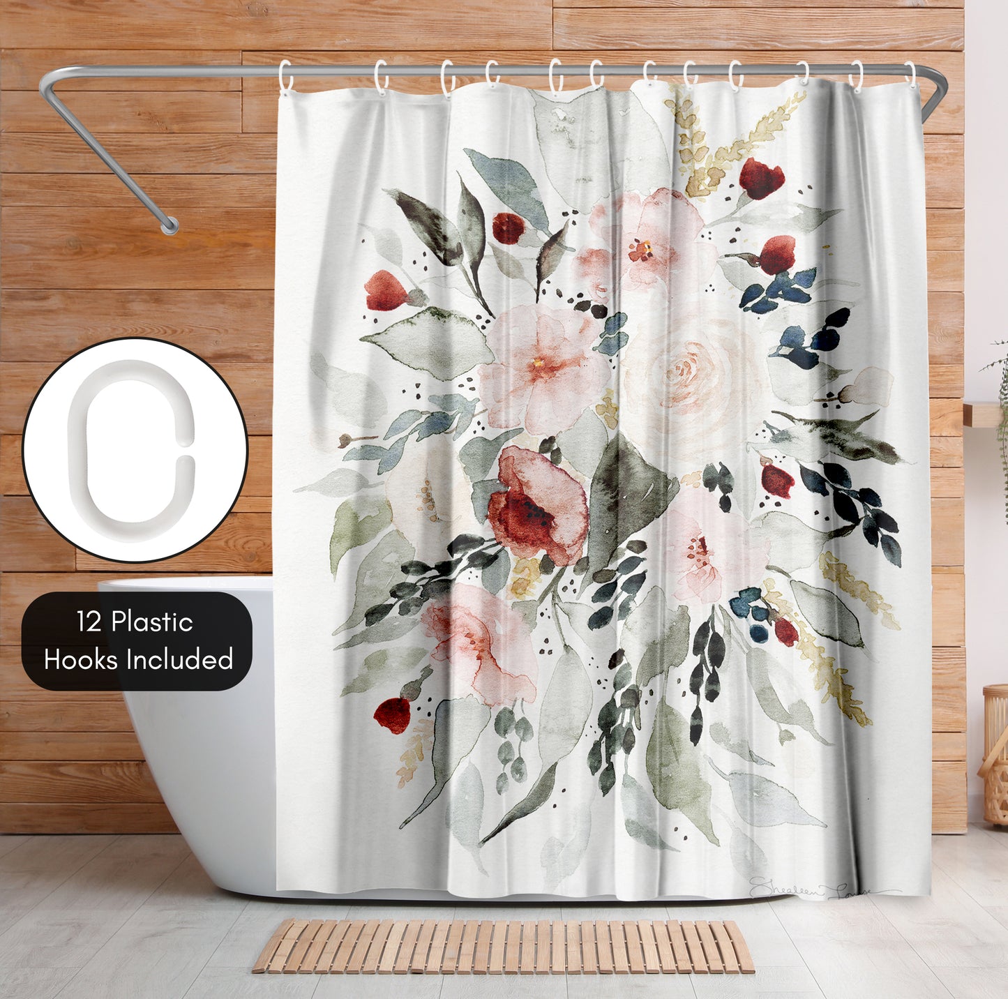 Americanflat 71x74 Loose Bouquet Shower Curtain - 100% Polyester Shower Curtain