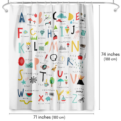 Americanflat 71x74 Hand Drawn Alphabet Shower Curtain - 100% Polyester Shower Curtain