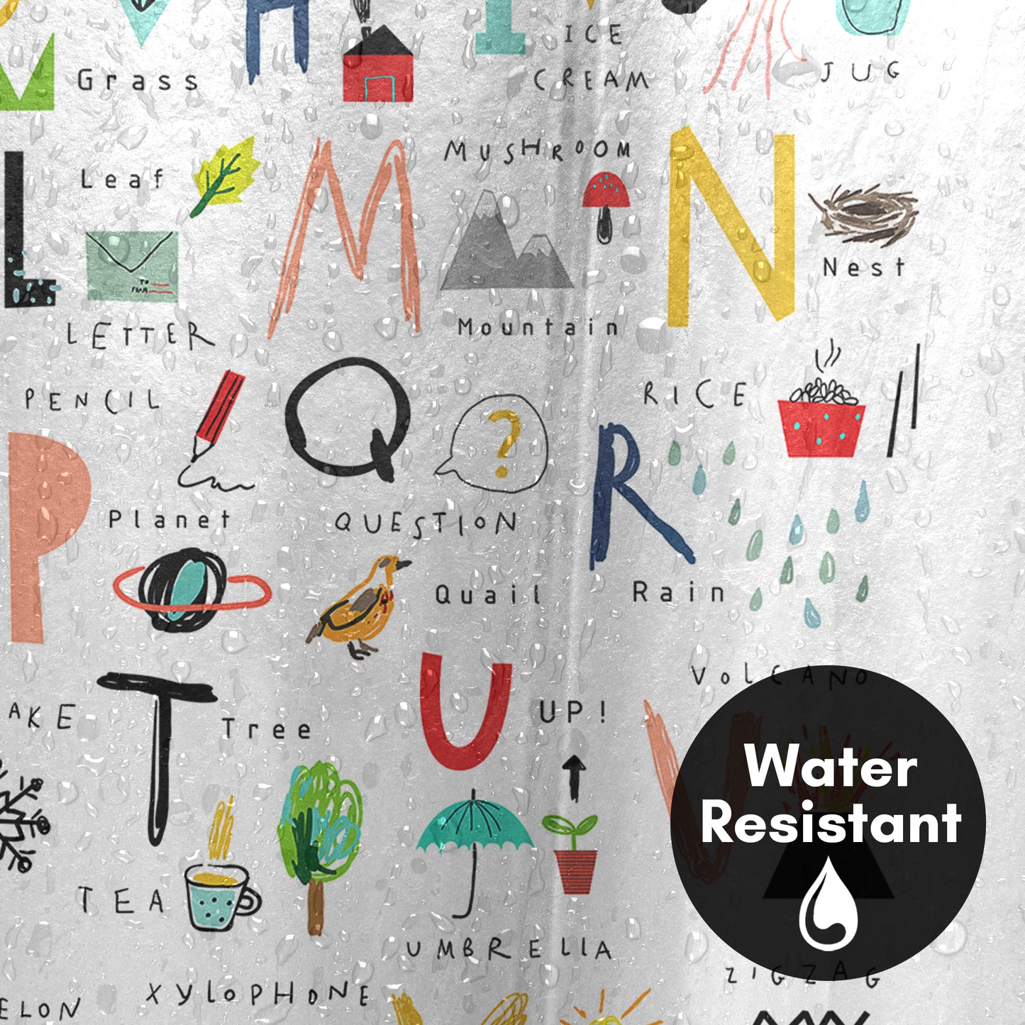 Americanflat 71x74 Hand Drawn Alphabet Shower Curtain - 100% Polyester Shower Curtain