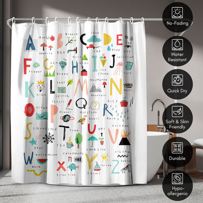 Americanflat 71x74 Hand Drawn Alphabet Shower Curtain - 100% Polyester Shower Curtain