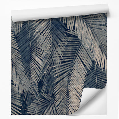 Peel & Stick Wallpaper Roll - Navy Palm Leaf by DecoWorks