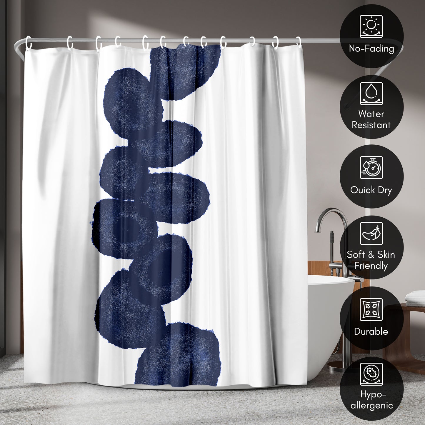 Americanflat 71x74 Shower Curtain - Blue Abstract Design - Indigo Vine by Chaos & Wonder Design