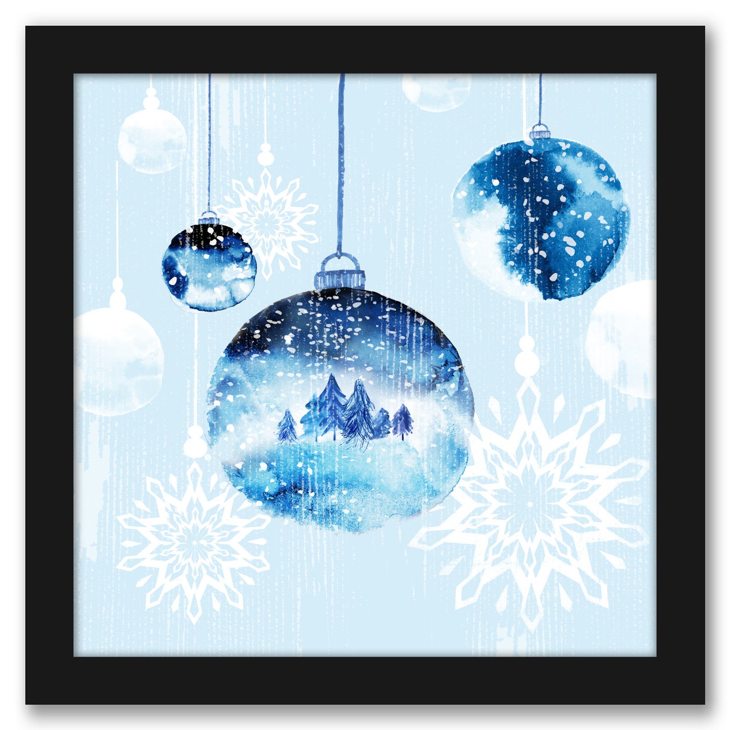 Blue Ornaments by Pi Holiday Collection  - Framed Print
