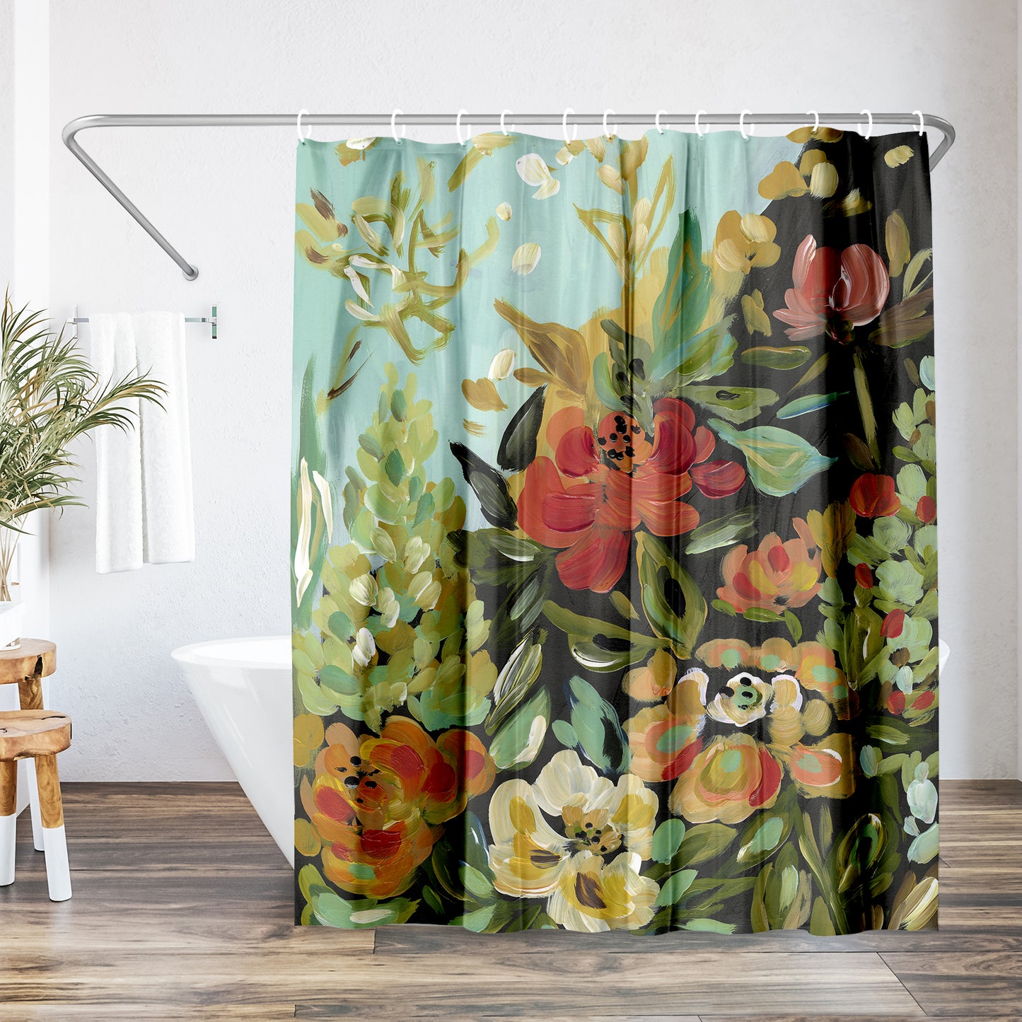 Americanflat 71x74 Shower Curtain - Floral Painted Design - Warm Waves by PI Creative Art