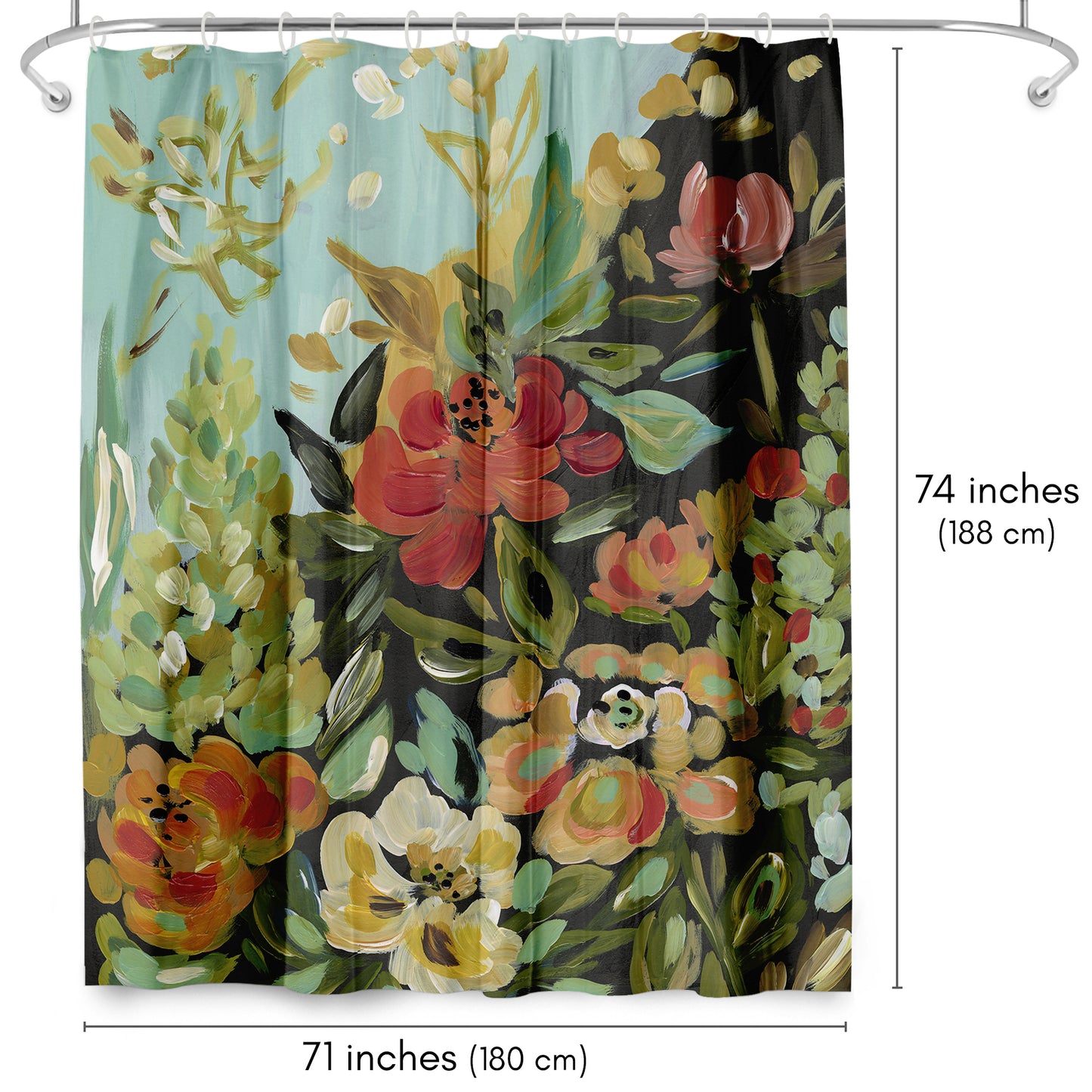 Americanflat 71x74 Shower Curtain - Floral Painted Design - Warm Waves by PI Creative Art