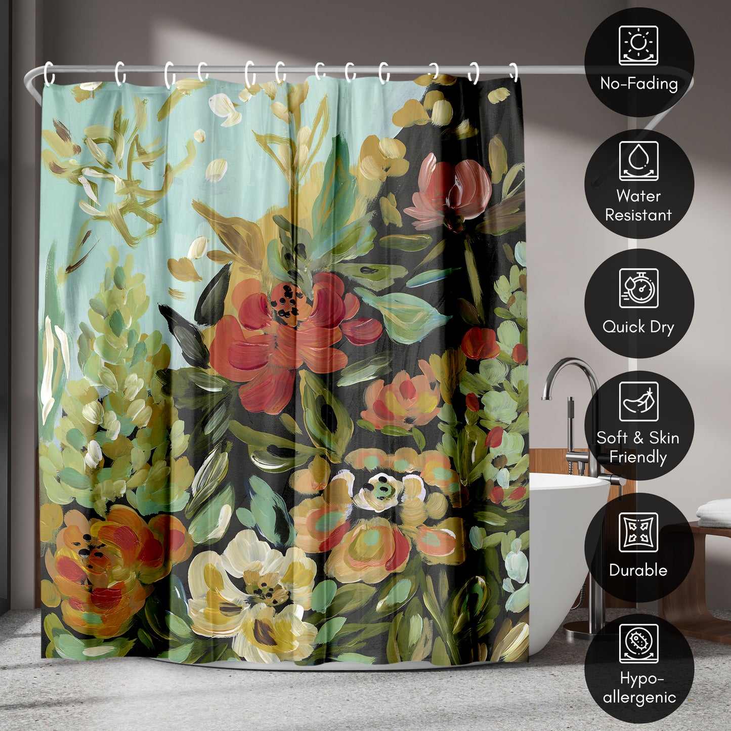 Americanflat 71x74 Shower Curtain - Floral Painted Design - Warm Waves by PI Creative Art