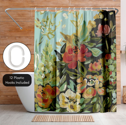 Americanflat 71x74 Shower Curtain - Floral Painted Design - Warm Waves by PI Creative Art