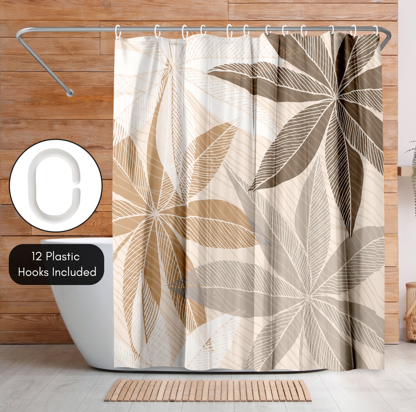 Americanflat 71x74 Neutral Tropical Floral Shower Curtain - 100% Polyester Shower Curtain